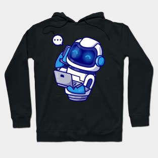 Cute Robot Holding Phone With Laptop Cartoon Hoodie